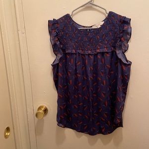 Loft Ruffled Sleeve Blouse with Smock Detail